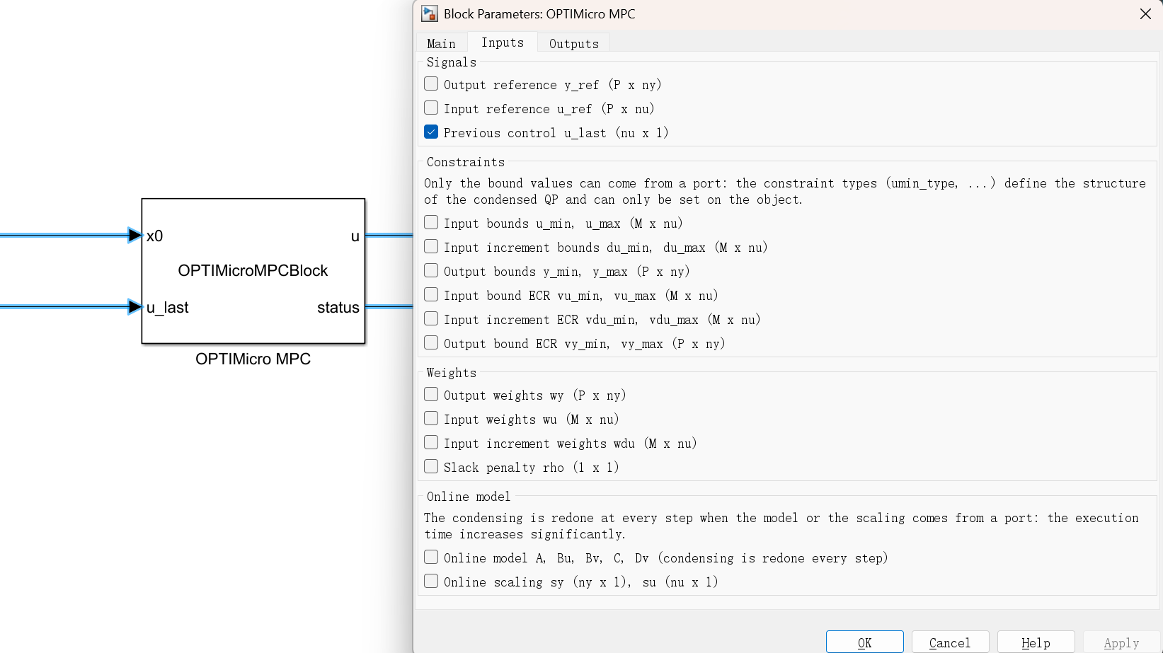 OPTIMicro MPC Simulink Block